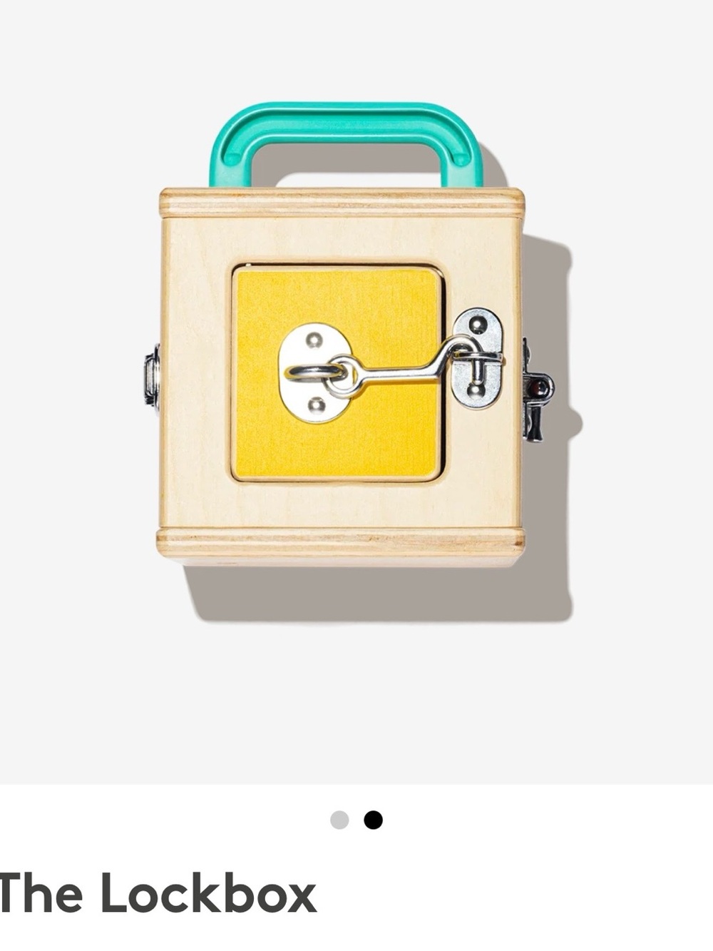 Wooden Lockbox Toy with Yellow Door and Teal Handle